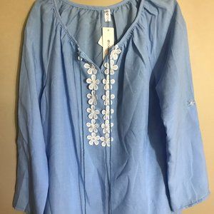 OC Order Plus Light Blue Peasant Top W/ Drawstring